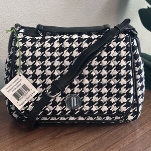 NWT - Vera Bradley Turnlock Crossbody Midnight Houndstooth Black and White